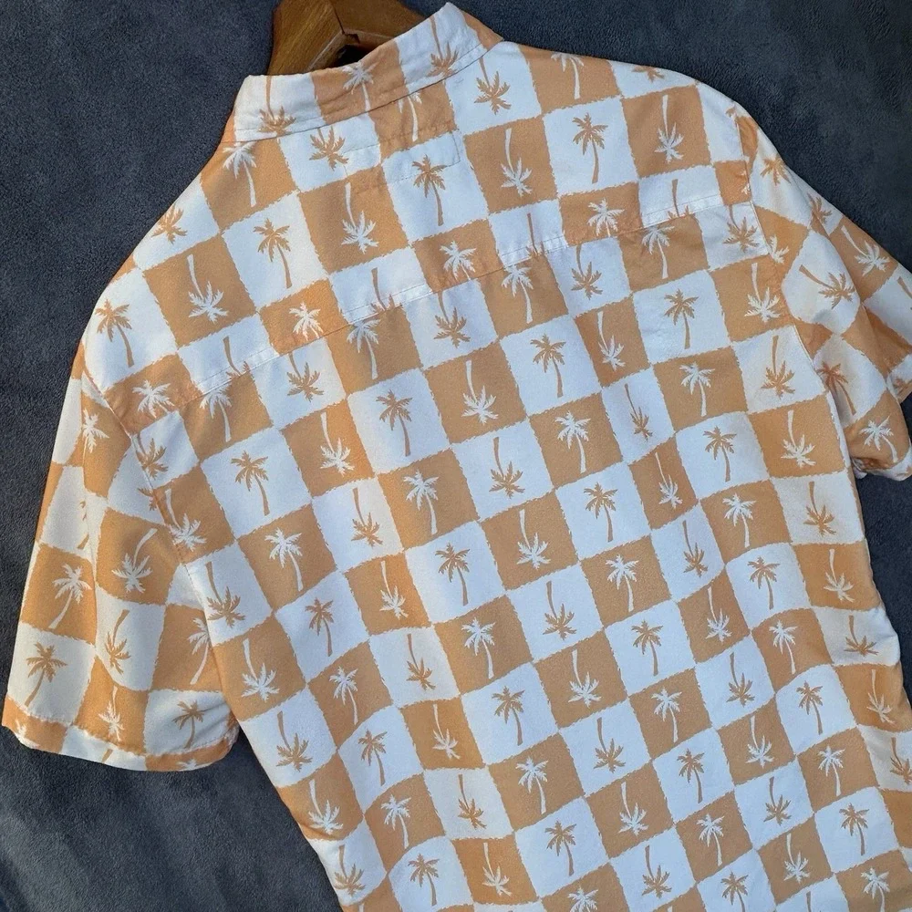 Free Planet Mens Large Hawaiian Lined Swim Trunks & Shirt Orange & White